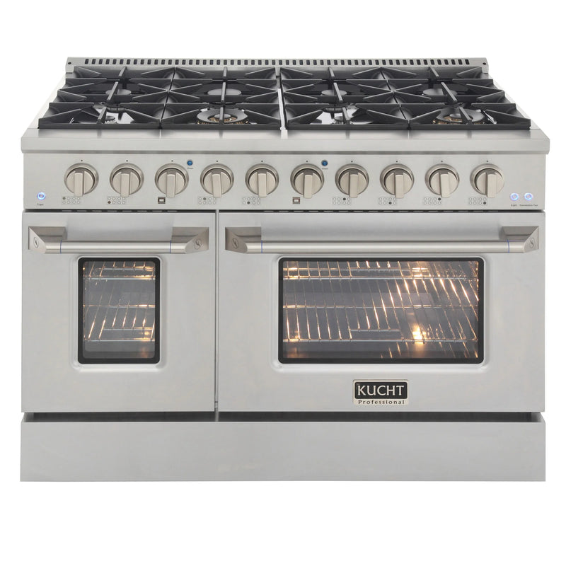 Kucht Professional 48" 6.7 cu ft. Propane Gas Dual Fuel Range with Silver Door and Silver Knobs, KDF482/LP-S
