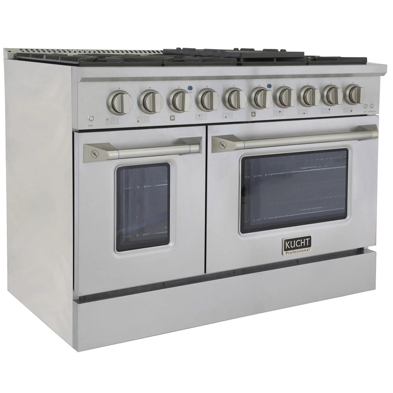 Kucht Professional 48" 6.7 cu ft. Natural Gas Dual Fuel Range with Silver Door and Silver Knobs, KDF482-S