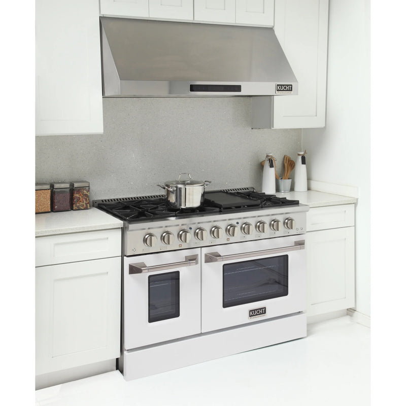 Kucht Professional 48" 6.7 cu ft. Natural Gas Range with White Door and Silver Knobs, KNG481-W