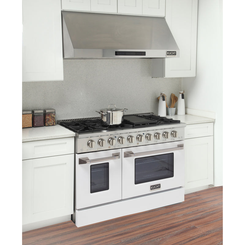 Kucht Professional 48" 6.7 cu ft. Propane Gas Range with White Door and Silver Knobs, KNG481/LP-W