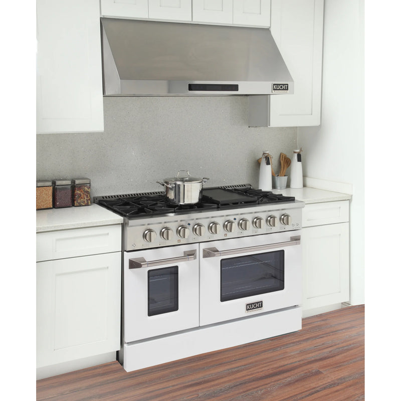 Kucht Professional 48" 6.7 cu ft. Natural Gas Range with White Door and Silver Knobs, KNG481-W