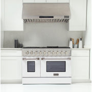 Kucht Professional 48" 6.7 cu ft. Propane Gas Range with White Door and Silver Knobs, KNG481/LP-W