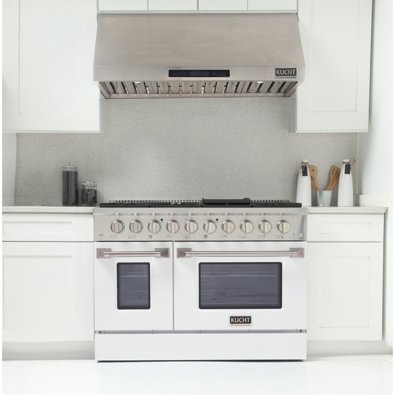 Kucht Professional 48" 6.7 cu ft. Propane Gas Range with White Door and Silver Knobs, KNG481/LP-W