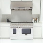Kucht Professional 48" 6.7 cu ft. Natural Gas Range with White Door and Silver Knobs, KNG481-W