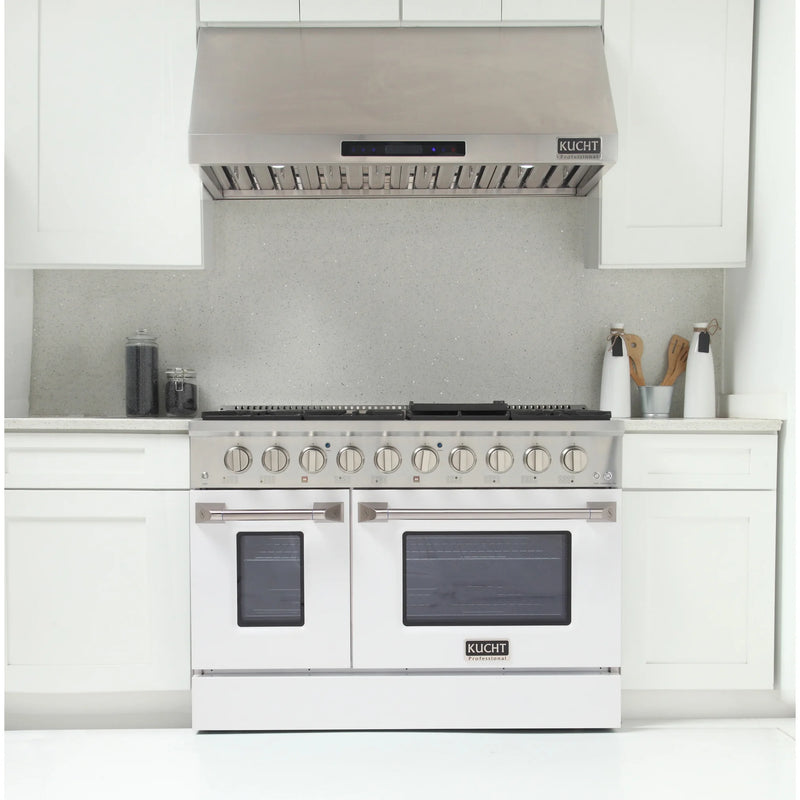 Kucht Professional 48" 6.7 cu ft. Natural Gas Range with White Door and Silver Knobs, KNG481-W