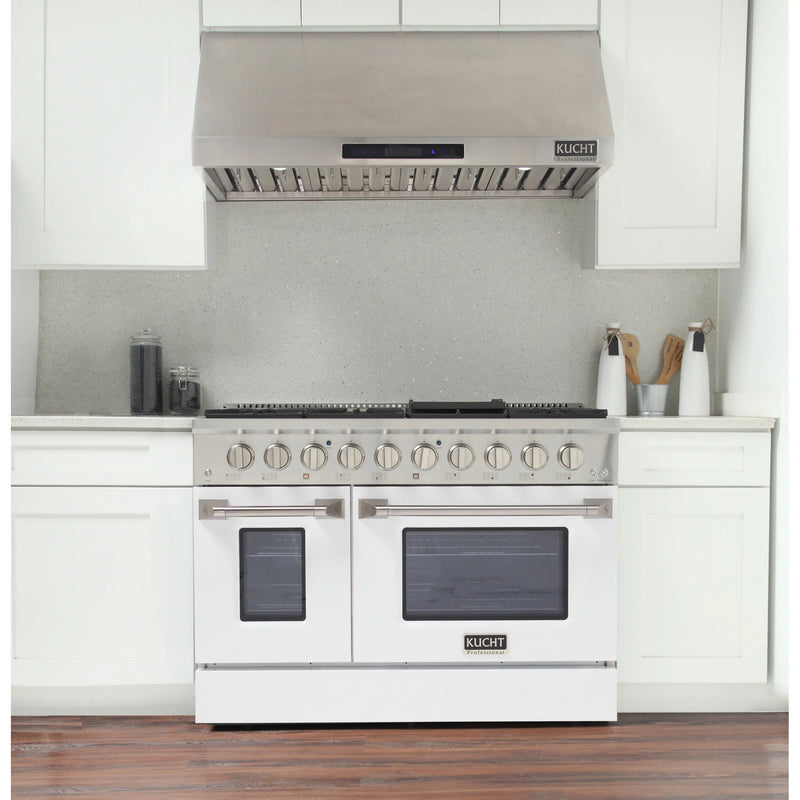 Kucht Professional 48" 6.7 cu ft. Propane Gas Dual Fuel Range with White Door and Silver Knobs, KDF482/LP-W