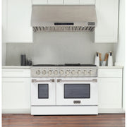 Kucht Professional 48" 6.7 cu ft. Natural Gas Range with White Door and Silver Knobs, KNG481-W