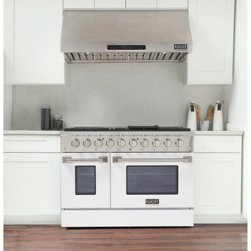 Kucht Professional 48" 6.7 cu ft. Natural Gas Range with White Door and Silver Knobs, KNG481-W