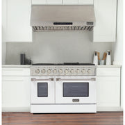 Kucht Professional 48" 6.7 cu ft. Propane Gas Range with White Door and Silver Knobs, KNG481/LP-W
