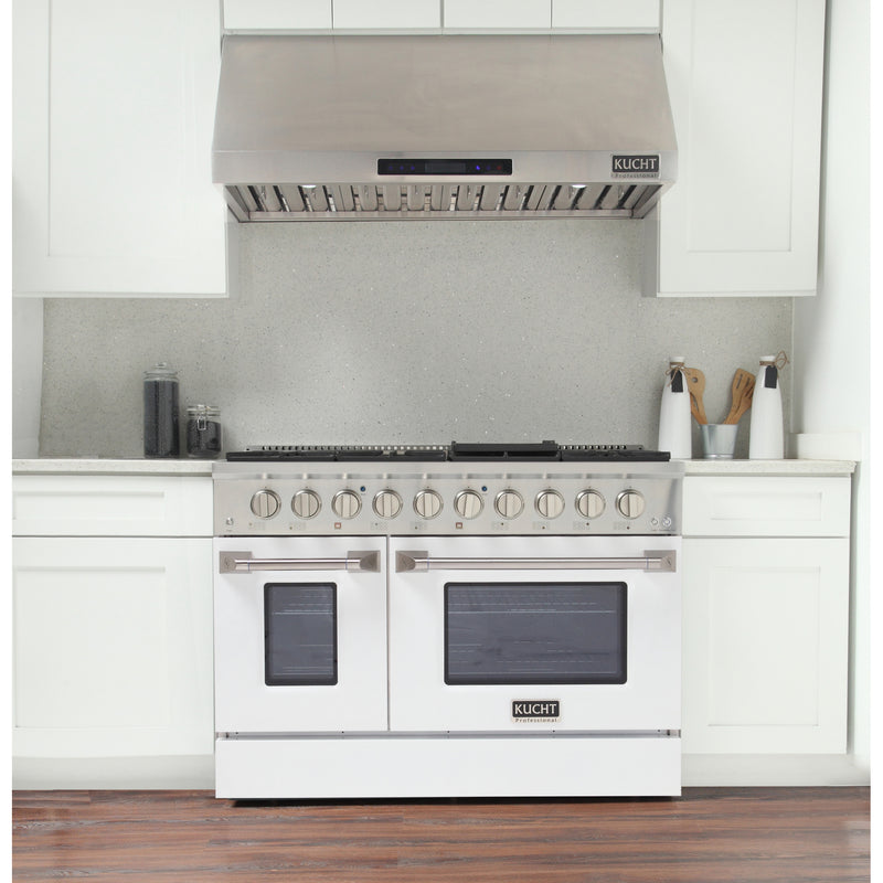 Kucht Professional 48" 6.7 cu ft. Propane Gas Range with White Door and Silver Knobs, KNG481/LP-W
