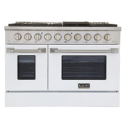 Kucht Professional 48" 6.7 cu ft. Natural Gas Range with White Door and Silver Knobs, KNG481-W