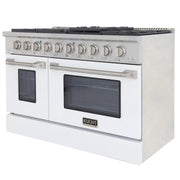 Kucht Professional 48" 6.7 cu ft. Natural Gas Range with White Door and Silver Knobs, KNG481-W