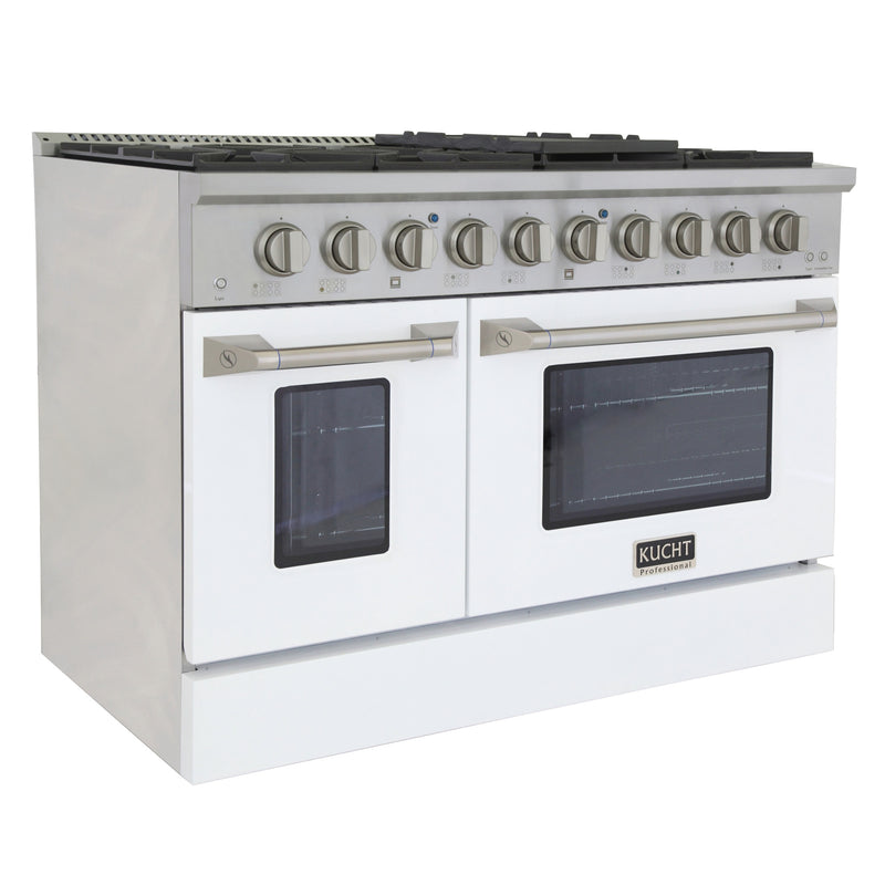 Kucht Professional 48" 6.7 cu ft. Propane Gas Range with White Door and Silver Knobs, KNG481/LP-W