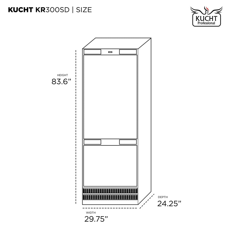 Kucht 30" 17 Cu. Ft. Built-In Refrigerator in Custom Panel Ready, Bottom Freezer, Counter Depth, KR300SD