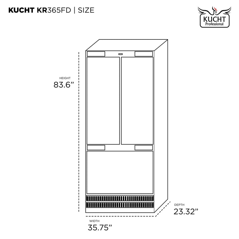 Kucht 36" Built-In 19.6 Cu. Ft. French Door Refrigerator in Custom Panel Ready, Counter Depth, with Ice Maker, KR365FD