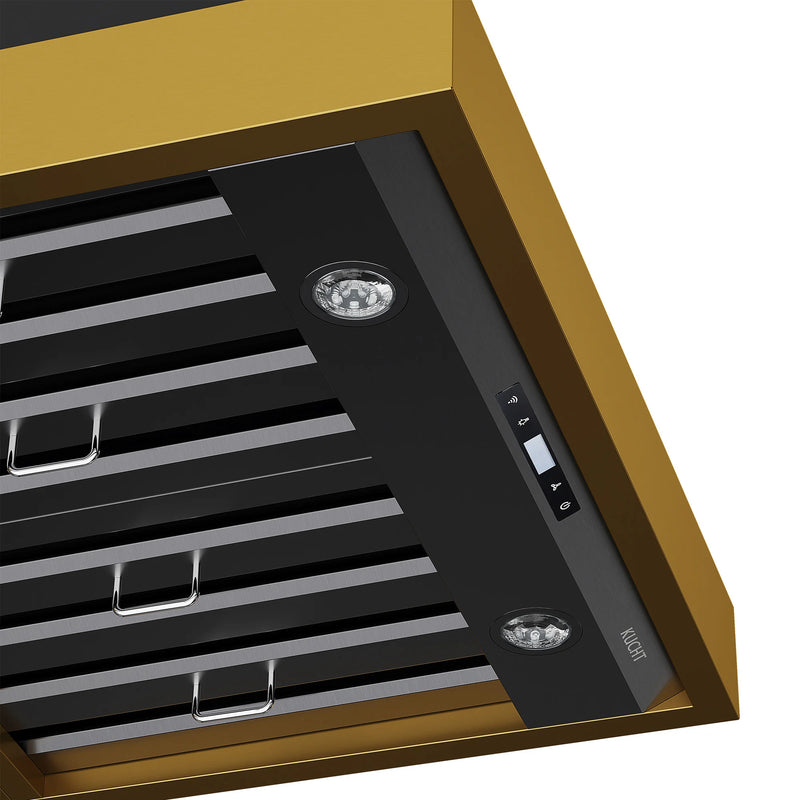 Kucht Professional 30" 600 CFM Wall Mount Range Hood in Titanium Stainless Steel with Gold Accents, KRH30TG