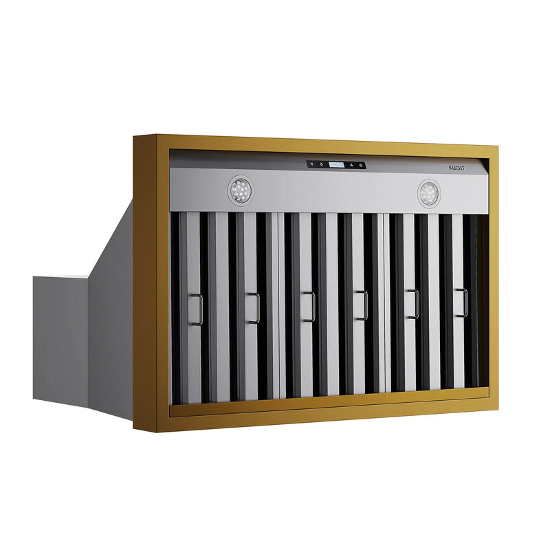 Kucht Professional 36" 600 CFM Wall Mount Range Hood in Stainless Steel with Gold Accents, KRH36SG