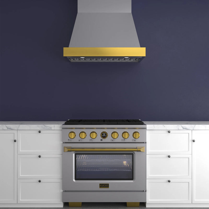 Kucht 36" 5.2 cu ft. Propane Gas Dual Fuel Range in Stainless Steel with Gold Knobs, KXP36-GL/LP