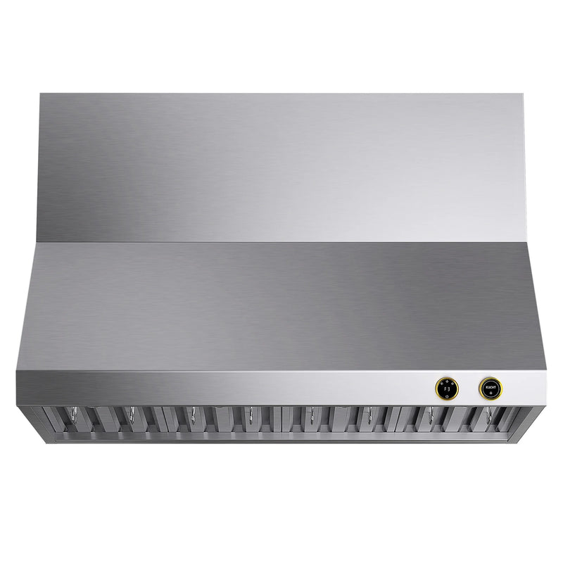 Kucht Professional 48" 1200 CFM Wall Mount Range Hood in Stainless Steel with Gold Accents, Digital Controls, KRH480-GL-C
