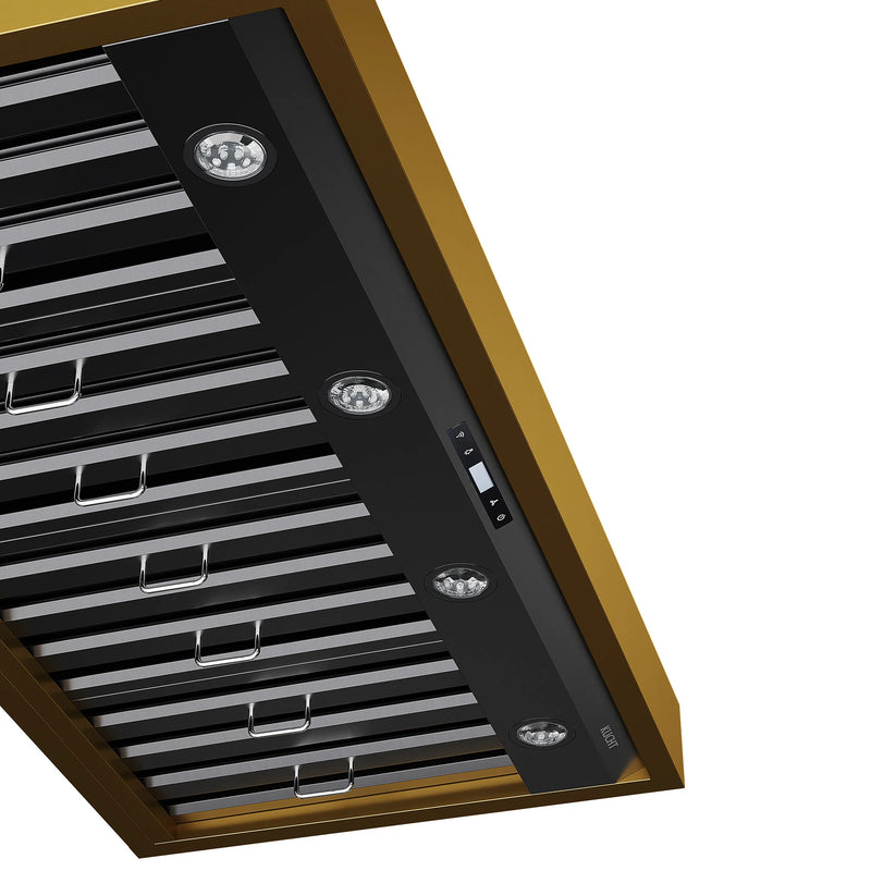Kucht Professional 48" 800 CFM Wall Mount Range Hood in Titanium Stainless Steel with Gold Accents, KRH48TG