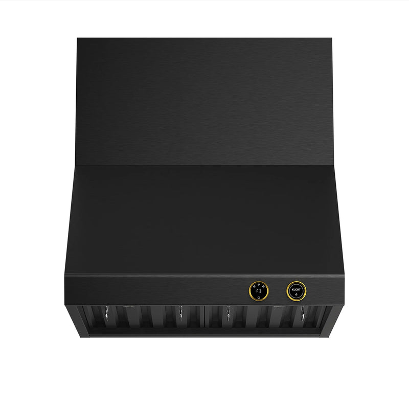 Kucht Professional 30" 900 CFM Wall Mount Range Hood in Titanium Stainless Steel with Gold Accents, Digital Controls, KRHG300-GL-C