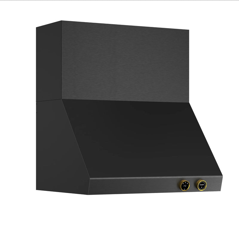 Kucht Professional 30" 900 CFM Wall Mount Range Hood in Titanium Stainless Steel with Gold Accents, Digital Controls, KRHG300-GL-C