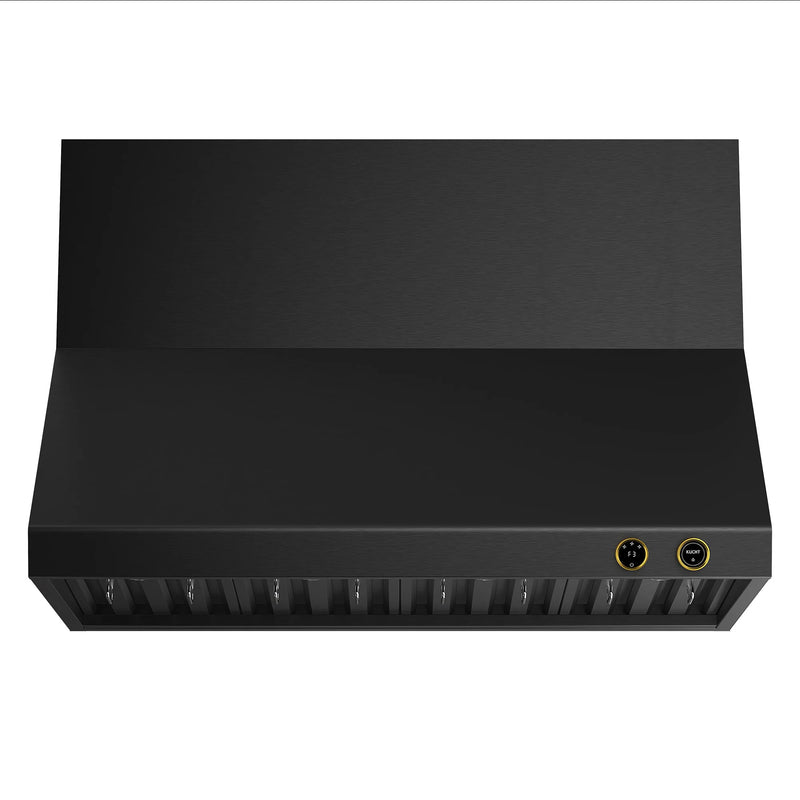 Kucht Professional 48" 1200 CFM Wall Mount Range Hood in Titanium Stainless Steel with Gold Accents, Digital Controls, KRHG480-GL-C