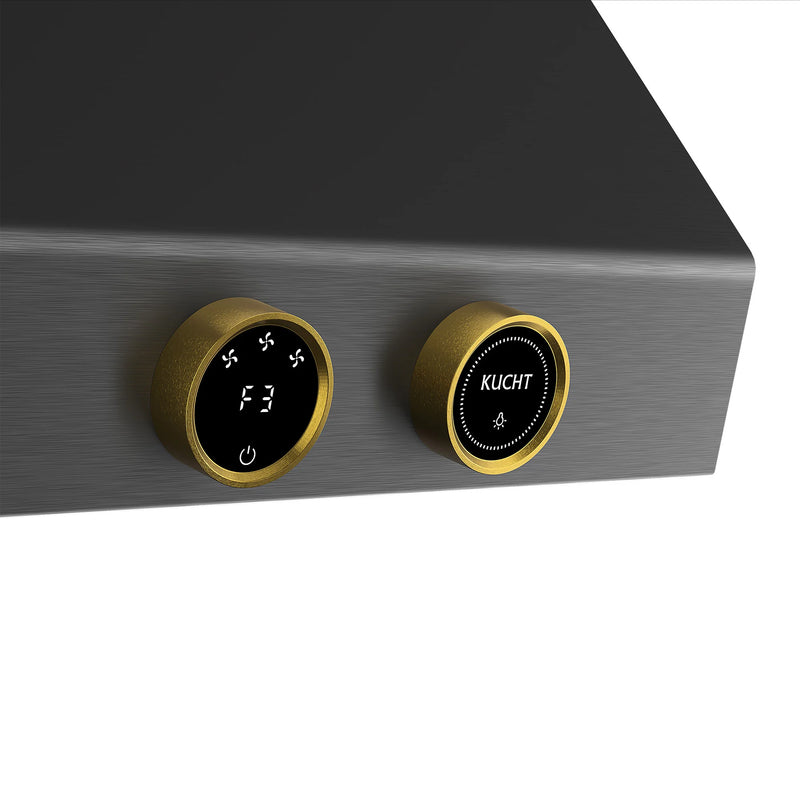 Kucht Professional 48" 1200 CFM Wall Mount Range Hood in Titanium Stainless Steel with Gold Accents, Digital Controls, KRHG480-GL-C