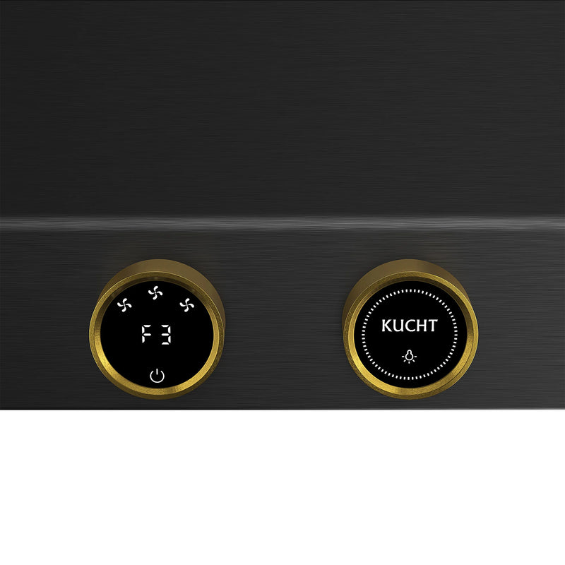 Kucht Professional 48" 1200 CFM Wall Mount Range Hood in Titanium Stainless Steel with Gold Accents, Digital Controls, KRHG480-GL-C