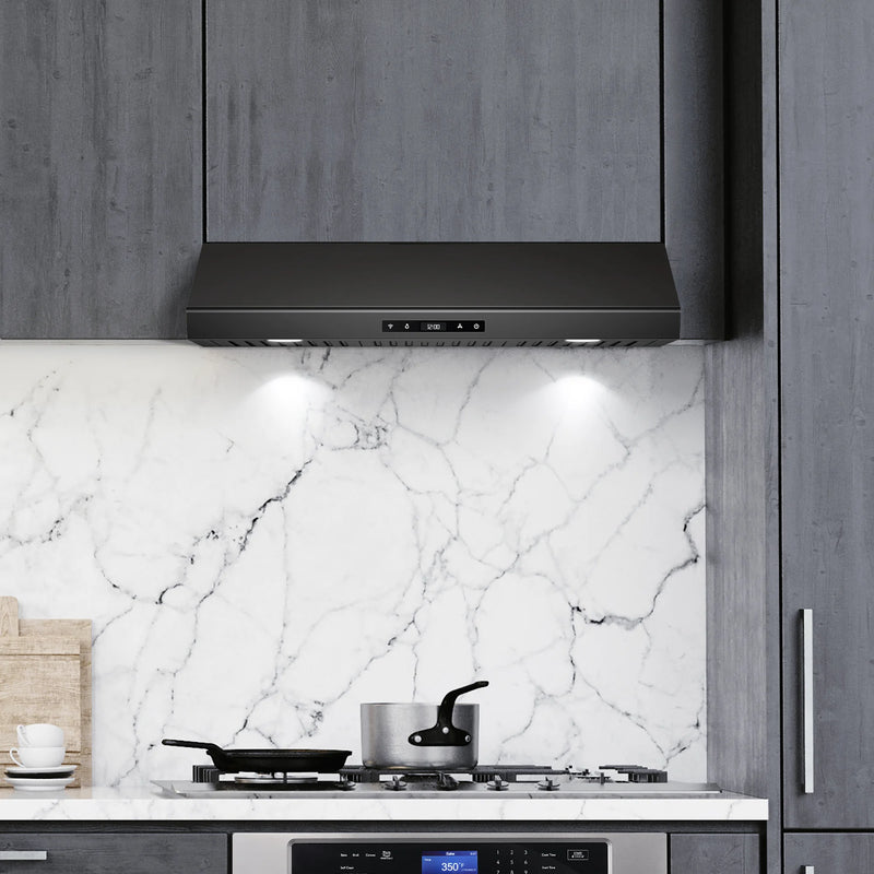 Cosmo 30" Haven Collection Under Cabinet Range Hood in Matte Black, 500 CFM, LED Lights, COS-KS6U30-BK