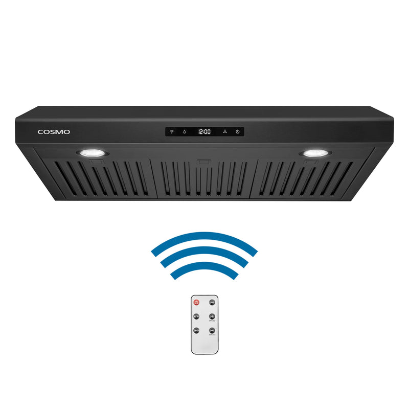 Cosmo 30" Haven Collection Under Cabinet Range Hood in Matte Black, 500 CFM, LED Lights, COS-KS6U30-BK