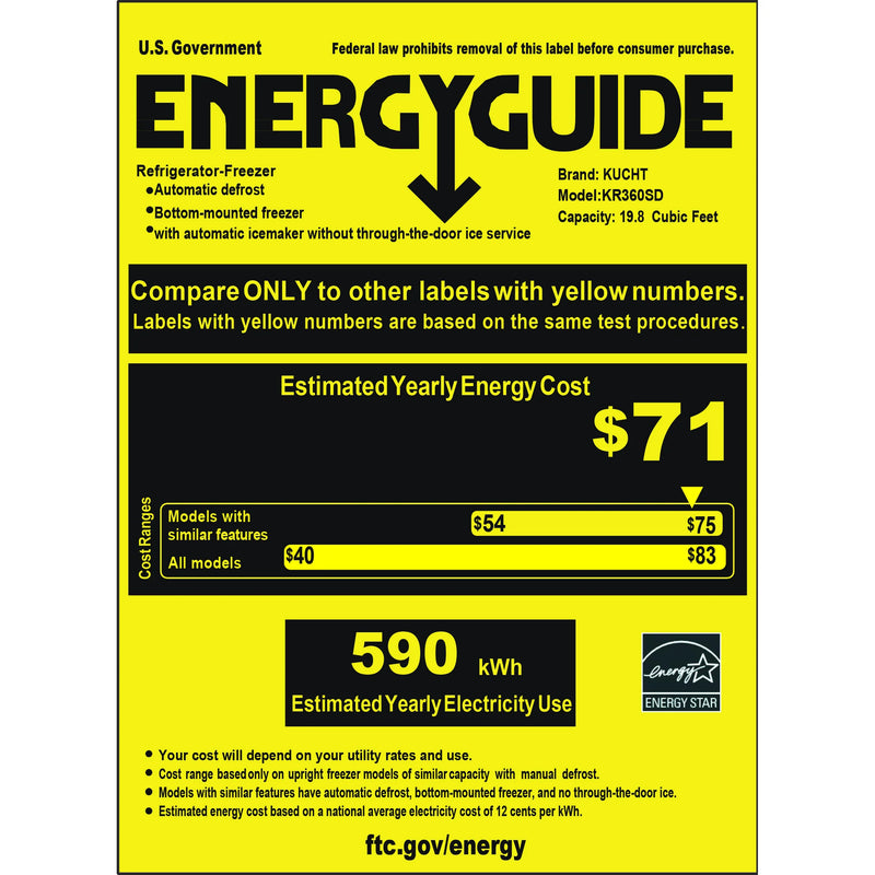 Kucht 36" Built-In Refrigerator in Custom Panel Ready, Bottom Freezer, Counter Depth with Ice Maker, KR360SD