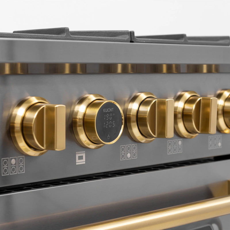 Kucht 36" 5.2 cu ft. Natural Gas Dual Fuel Range with Titanium Stainless Steel and Gold Knobs, KXD36