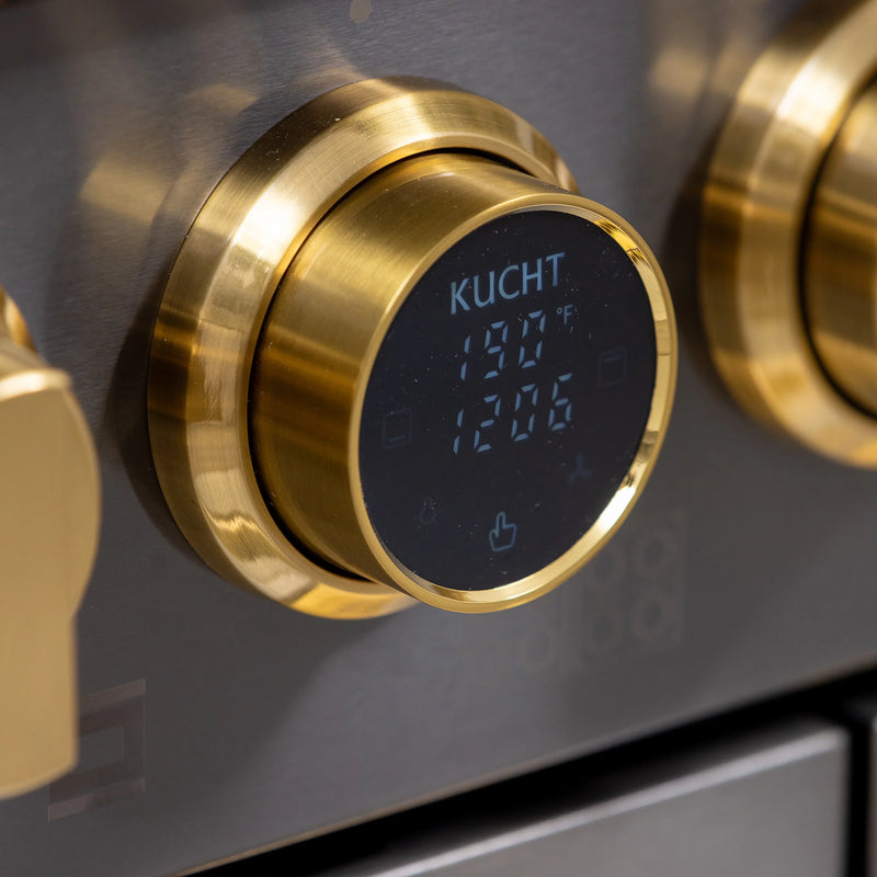 Kucht Professional 48" 6.7 cu ft. Natural Gas Dual Fuel Range in Titanium Stainless Steel with Gold Knobs, KXD48