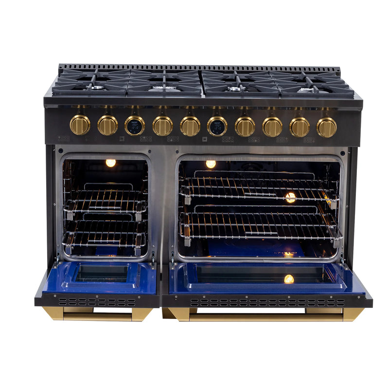 Kucht Professional 48" 6.7 cu ft. Natural Gas Dual Fuel Range in Titanium Stainless Steel with Gold Knobs, KXD48