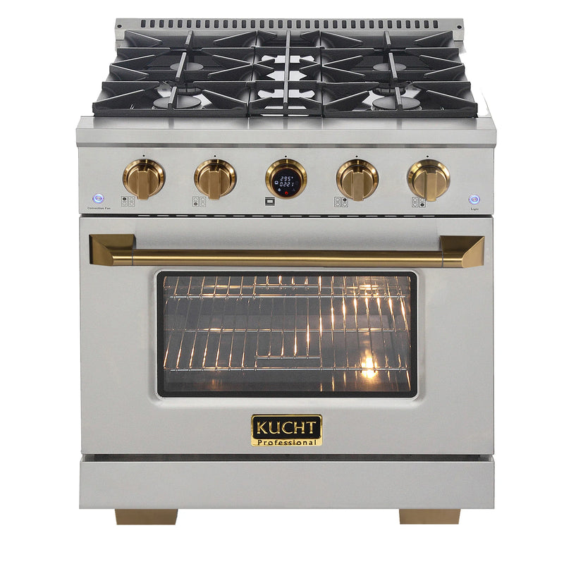 Kucht 30" 4.2 cu ft. Propane Gas Dual Fuel Range in Stainless Steel with Gold Accents, KXP30-GL/LP