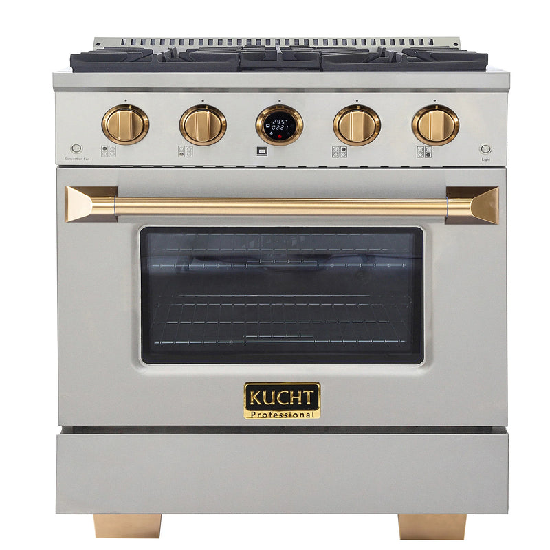Kucht 30" 4.2 cu ft. Natural Gas Dual Fuel Range in Stainless Steel with Gold Accents, KXP30-GL