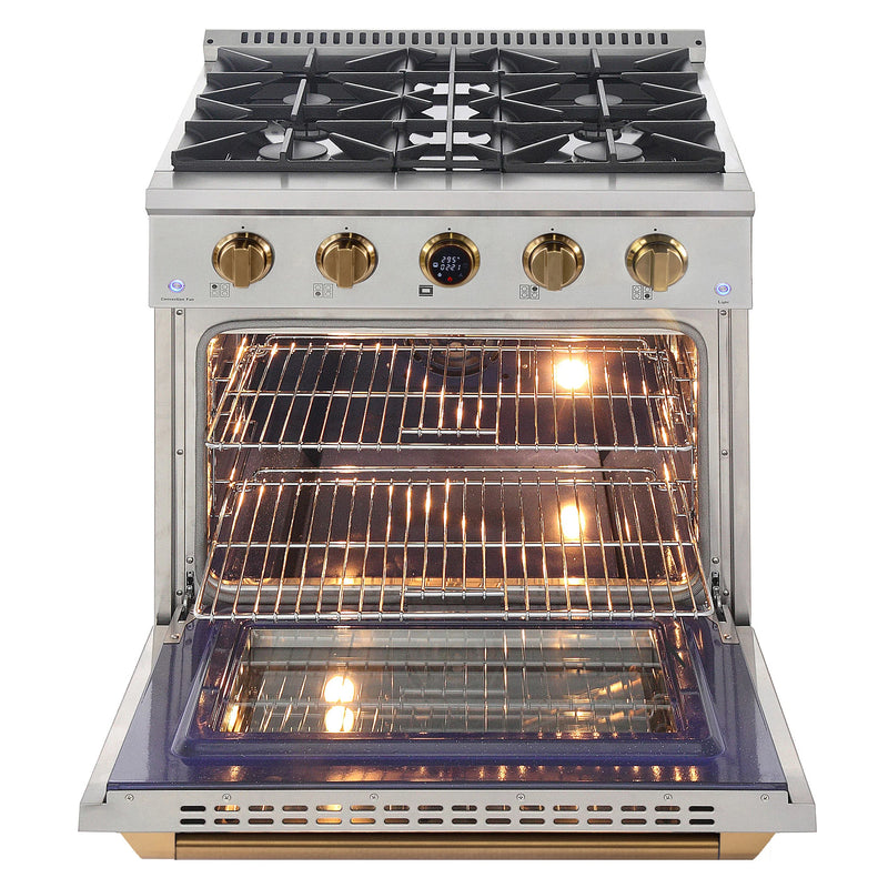 Kucht 30" 4.2 cu ft. Natural Gas Dual Fuel Range in Stainless Steel with Gold Accents, KXP30-GL