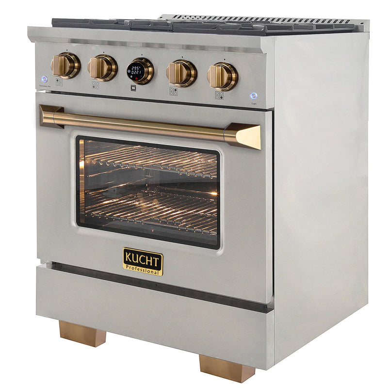Kucht 30" 4.2 cu ft. Natural Gas Dual Fuel Range in Stainless Steel with Gold Accents, KXP30-GL