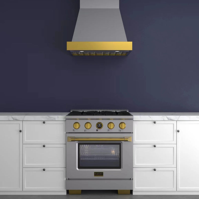 Kucht 30" 4.2 cu ft. Propane Gas Dual Fuel Range in Stainless Steel with Gold Accents, KXP30-GL/LP