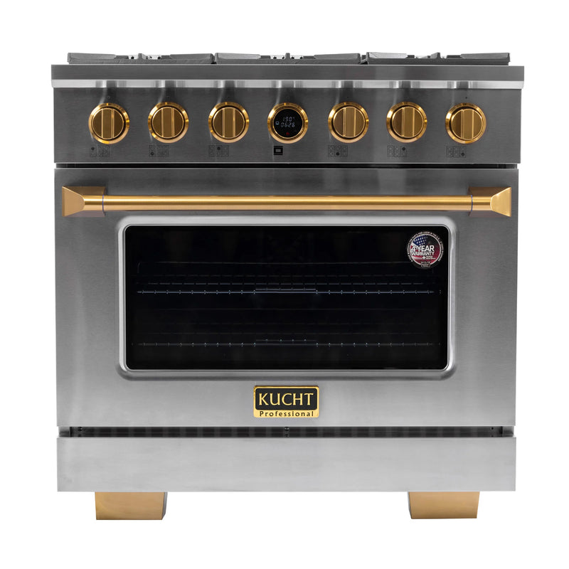 Kucht 36" 5.2 cu ft. Natural Gas Dual Fuel Range with Gold Accents, KXP36-GL