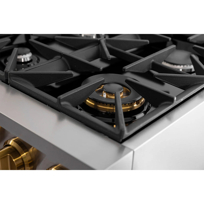 Kucht 36" 5.2 cu ft. Propane Gas Dual Fuel Range in Stainless Steel with Gold Knobs, KXP36-GL/LP