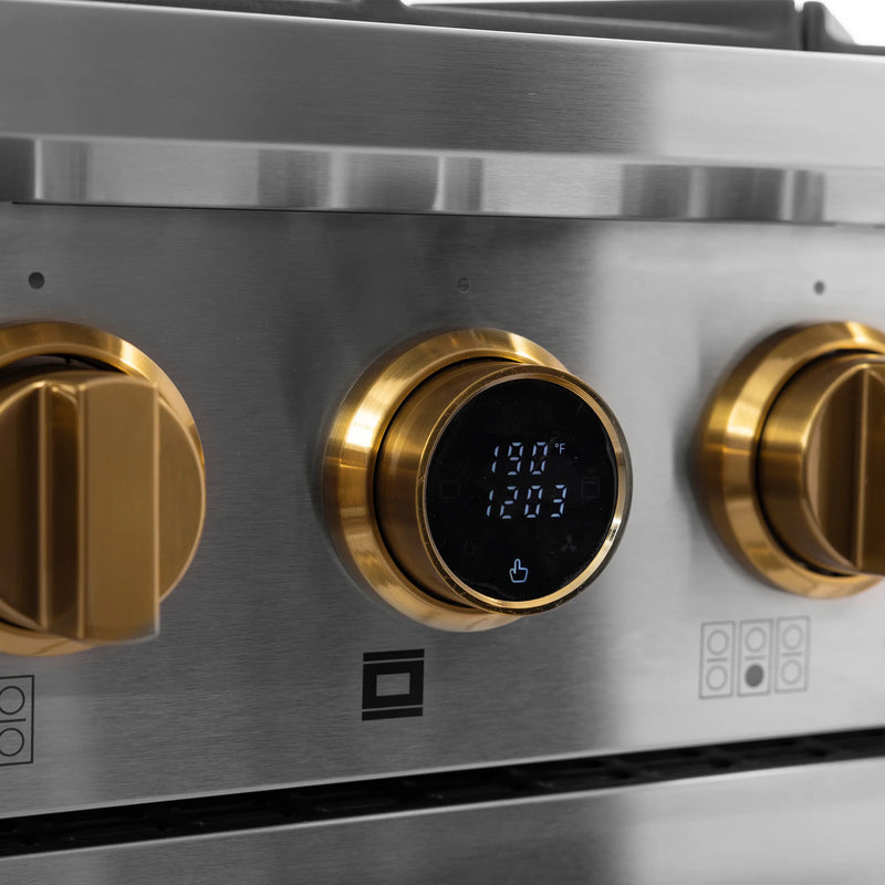 Kucht 30" 4.2 cu ft. Natural Gas Dual Fuel Range in Stainless Steel with Gold Accents, KXP30-GL