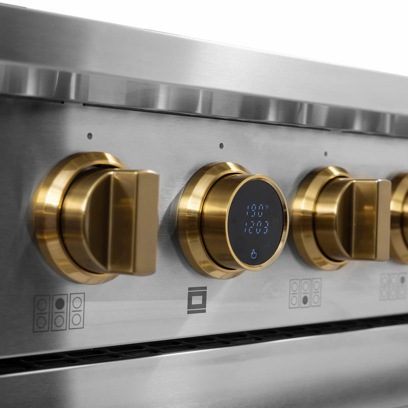 Kucht 36" 5.2 cu ft. Propane Gas Dual Fuel Range in Stainless Steel with Gold Knobs, KXP36-GL/LP