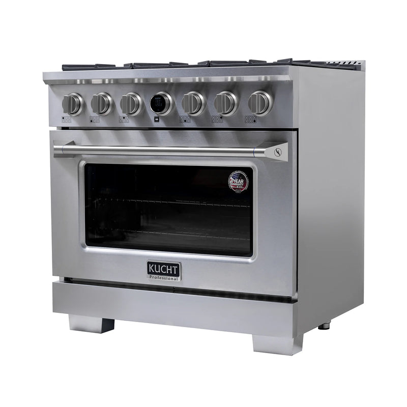 Kucht 36" 5.2 cu ft. Propane Gas Dual Fuel Range in Stainless Steel, KXP36-SS/LP