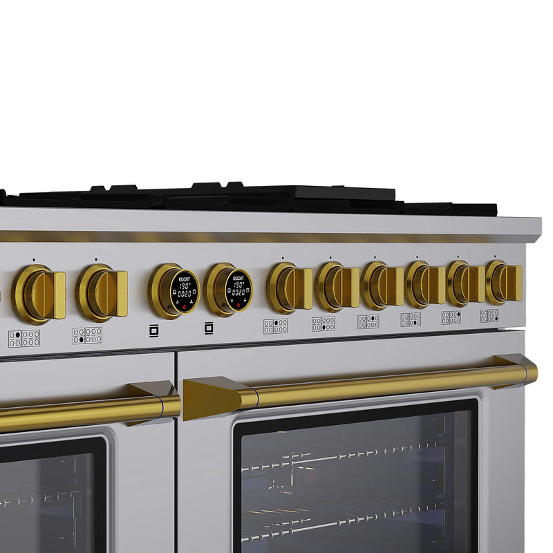 Kucht Horus 60" 7.9 cu ft. Propane Gas Dual Fuel Range in Stainless Steel with Gold Knobs, KXP60-GL/LP