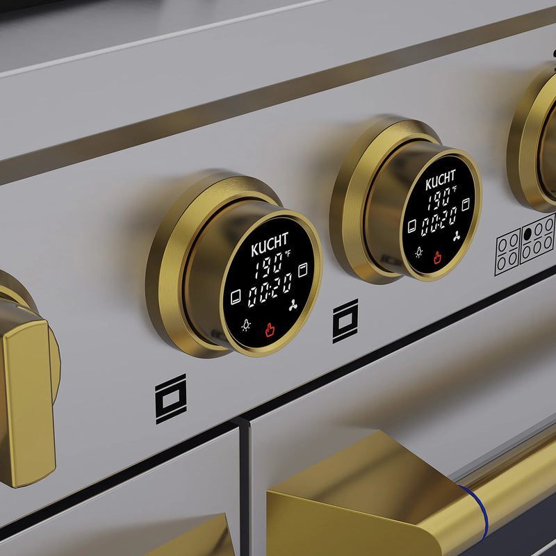 Kucht Horus 60" 7.9 cu ft. Propane Gas Dual Fuel Range in Stainless Steel with Gold Knobs, KXP60-GL/LP