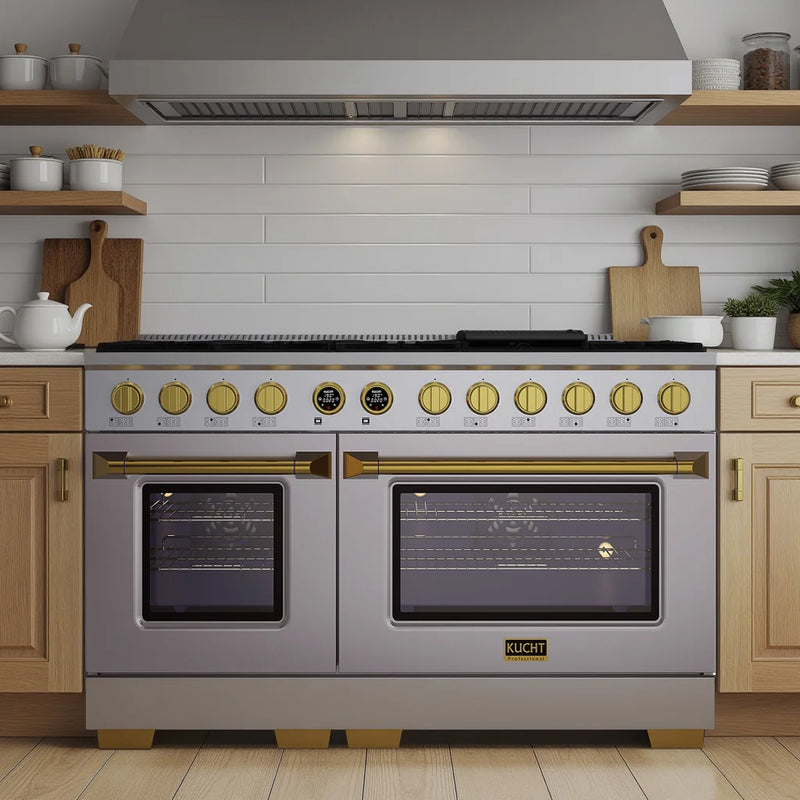 Kucht Horus 60" 7.9 cu ft. Propane Gas Dual Fuel Range in Stainless Steel with Gold Knobs, KXP60-GL/LP