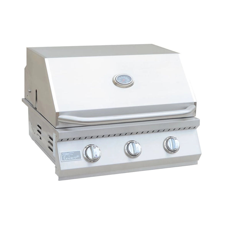 Kokomo Grills 26” Built in Gas Grill with three stainless steel burners, temperature gauge, and SureLight ignition system.