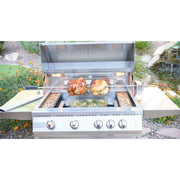 Kokomo Grills 32” Built in Gas Grill with 4 burners, infrared back burner, stainless steel, rotisserie, and side shelves.